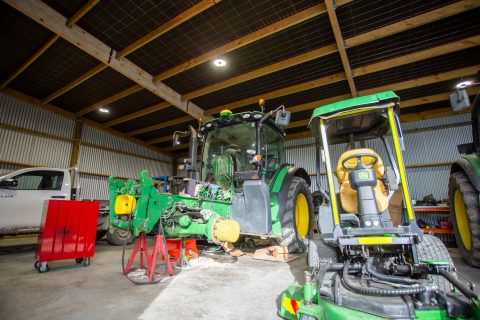 Inside the Torque and Tune workshop with tractor servicing underway